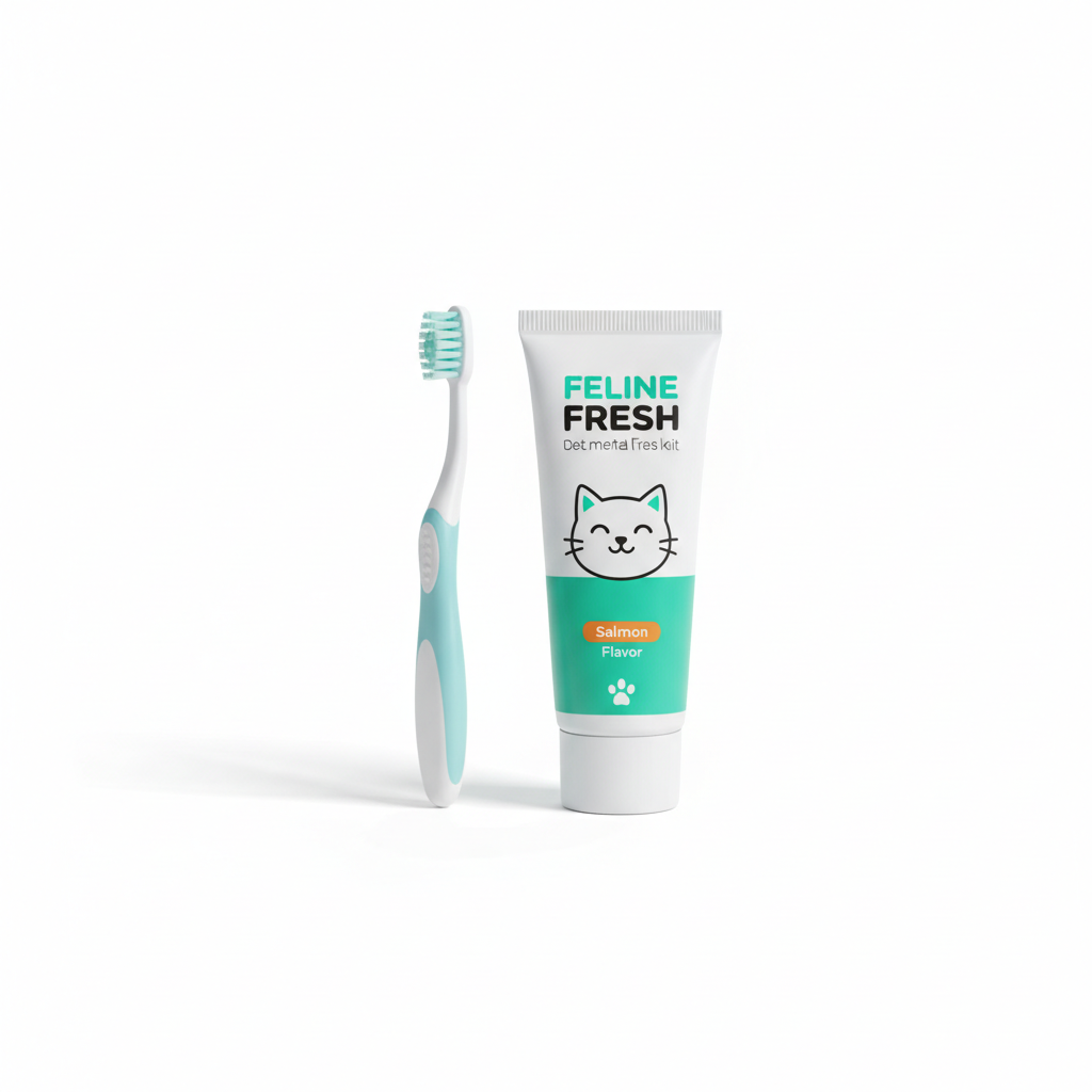 Complete cat dental care kit with toothbrush and toothpaste