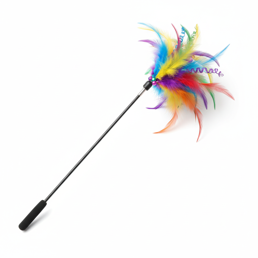 Colorful feather wand cat toy