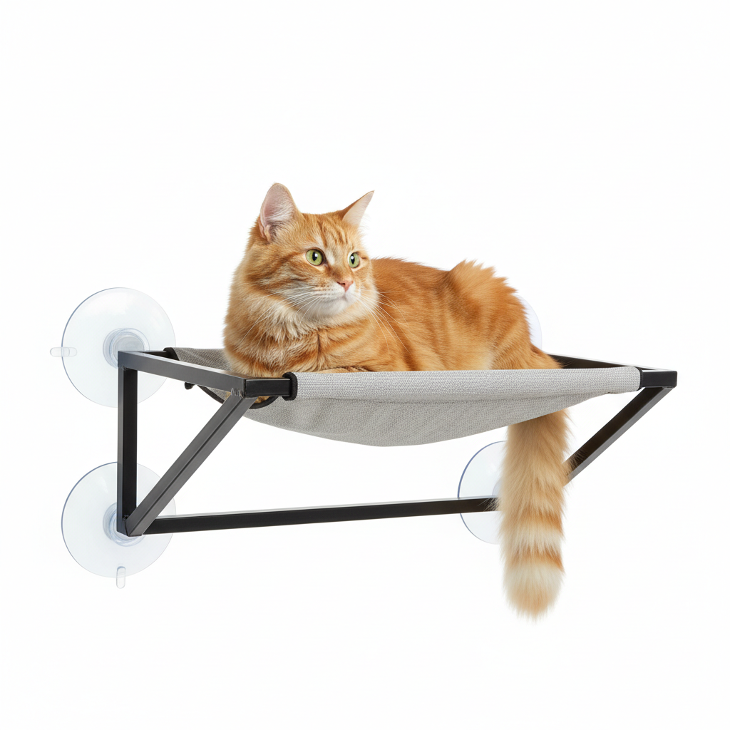 Window mounted cat perch with suction cups